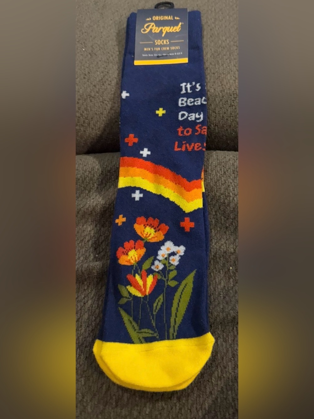 Navy Floral & Rainbow Crew Socks for Men